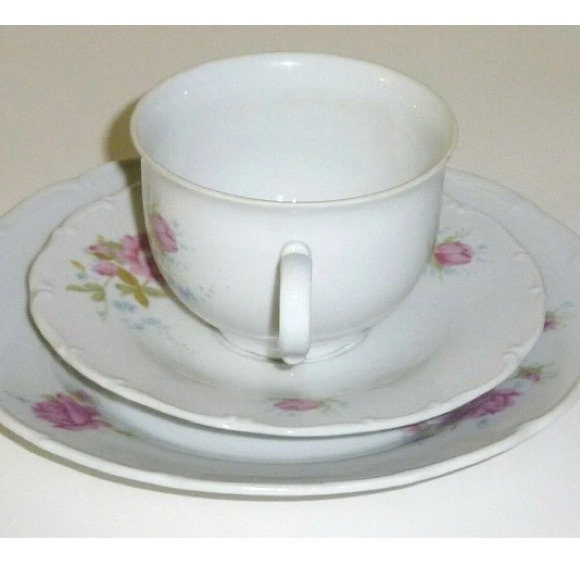 Lot 3 Vintage MZ CZECHOSLOVAKIA Pink ROSES Flowers Cup Saucer & dessert plate - Picture 3 of 4